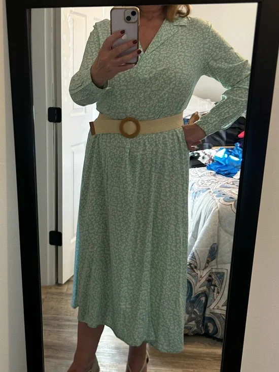 Joe Fresh Mint Green Printed Long Sleeve Midi Dress - Picture 1 of 8